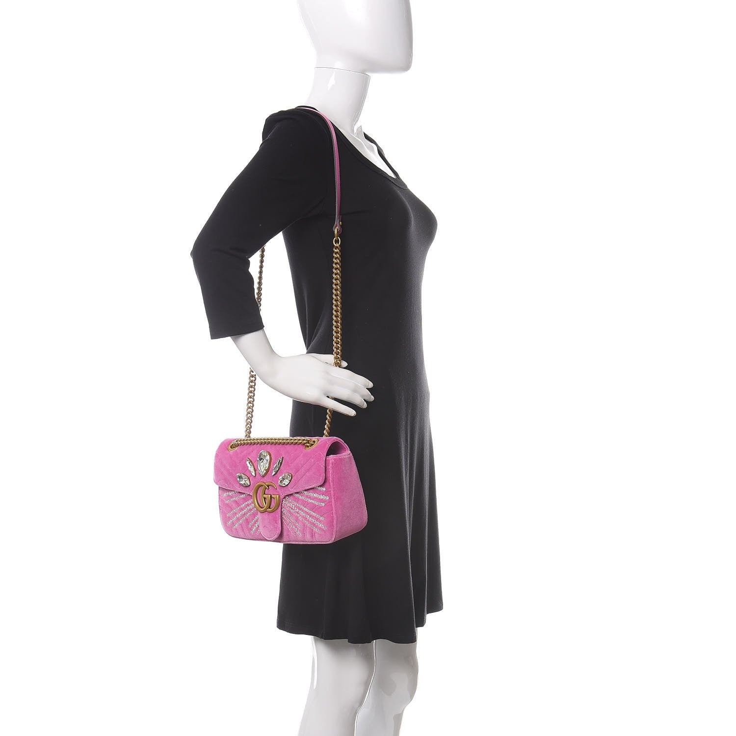 Gucci Velvet Matelasse Marquise Crystals Embroidered Small GG Marmont Shoulder Bag Malva 3 of 11