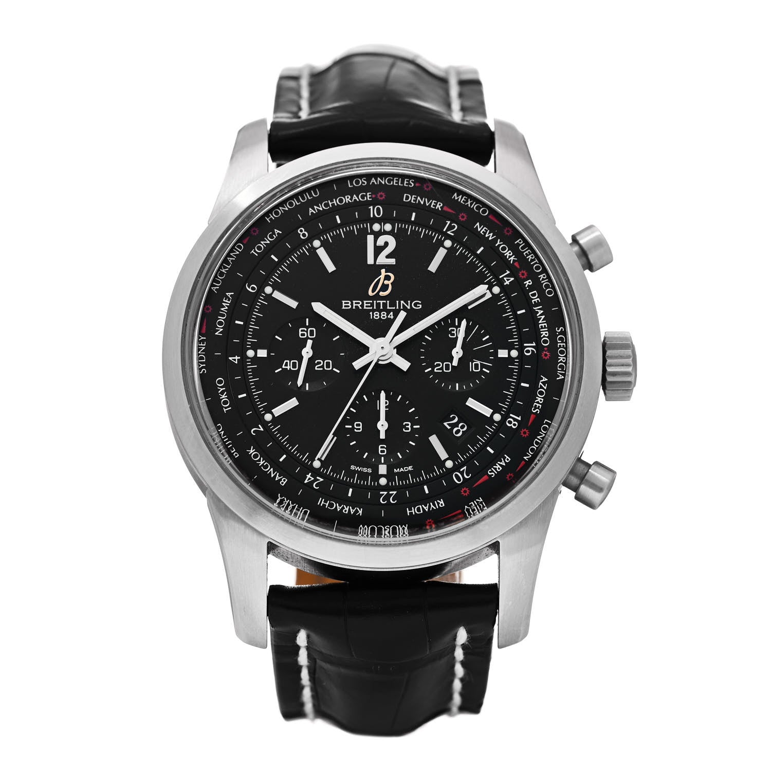 Breitling Stainless Steel Alligator 46mm Transocean Unitime Pilot Chronograph Automatic Watch Black AB0510U9/C879 1 of 4