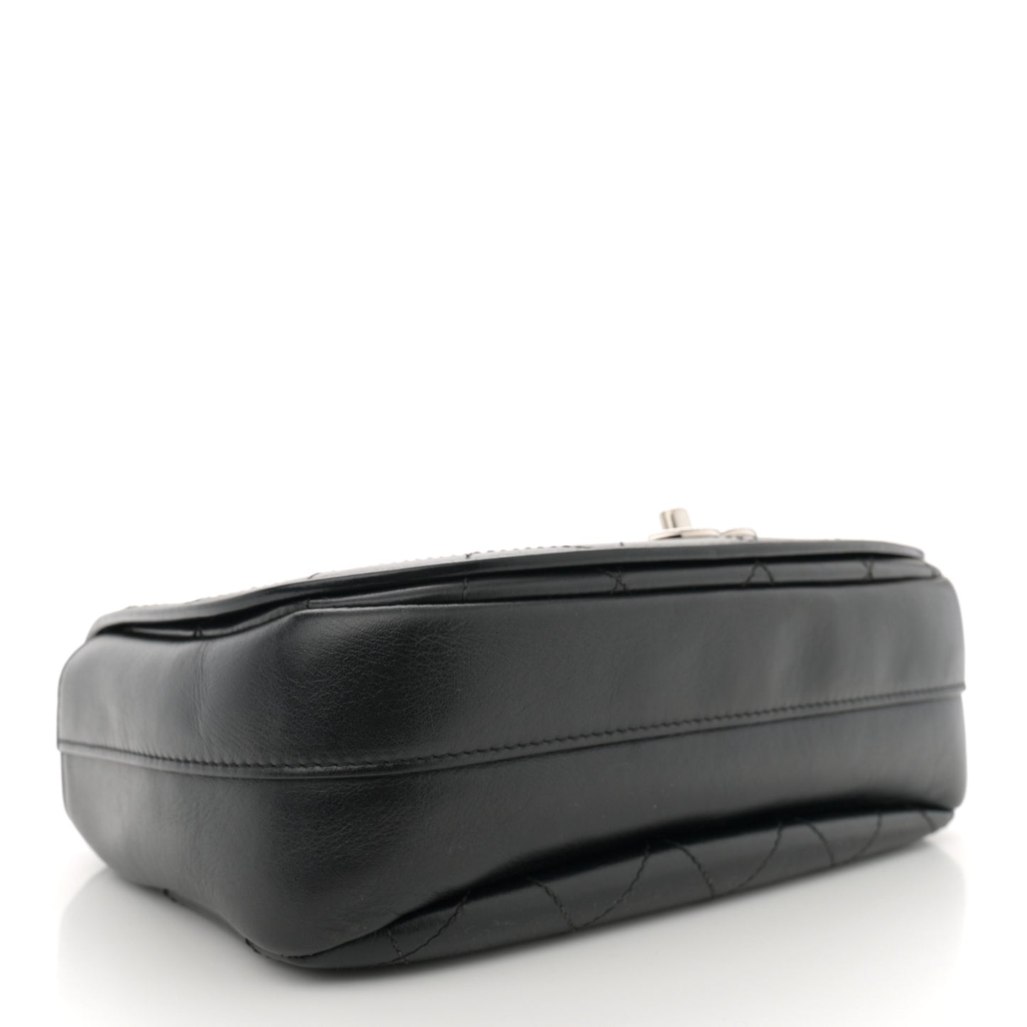 Calfskin Stitched Ring My Bag Flap Crossbody Bag Black