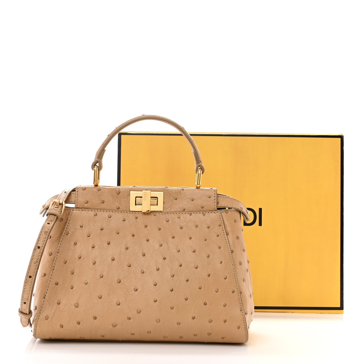 Ostrich Shiny Nappa Mini Peekaboo Iconic Satchel Cuoio