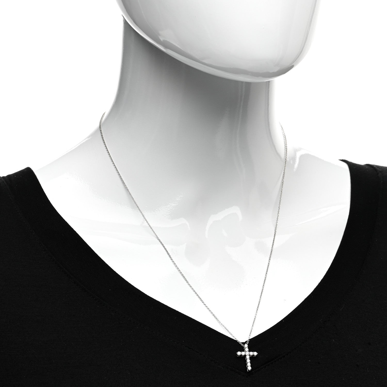 Tiffany Platinum Diamond Small Cross Pendant Necklace 2 of 5