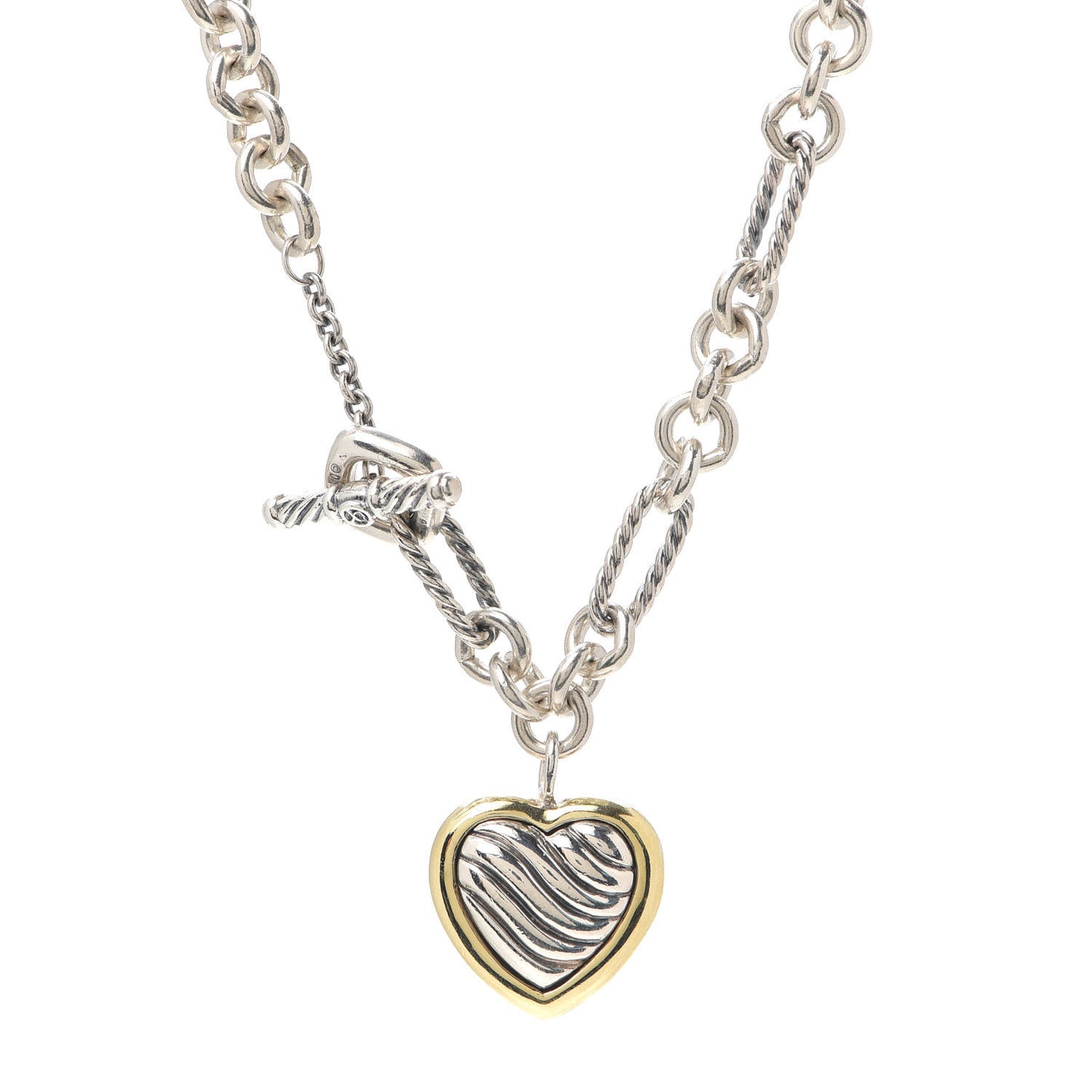 Sterling Silver 18K Yellow Gold Cable Heart Figaro Necklace