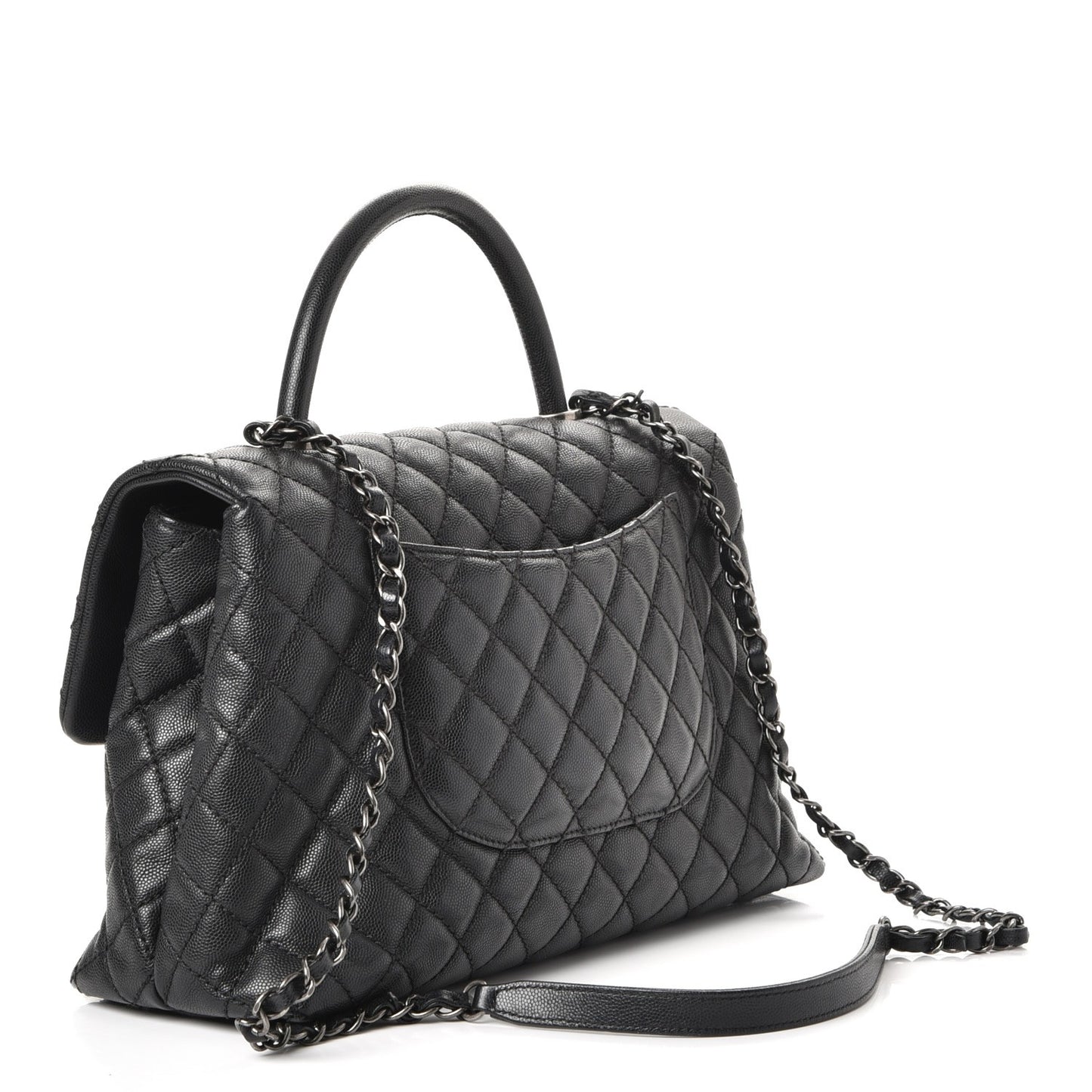 Caviar Quilted Medium Coco Handle Flap Black