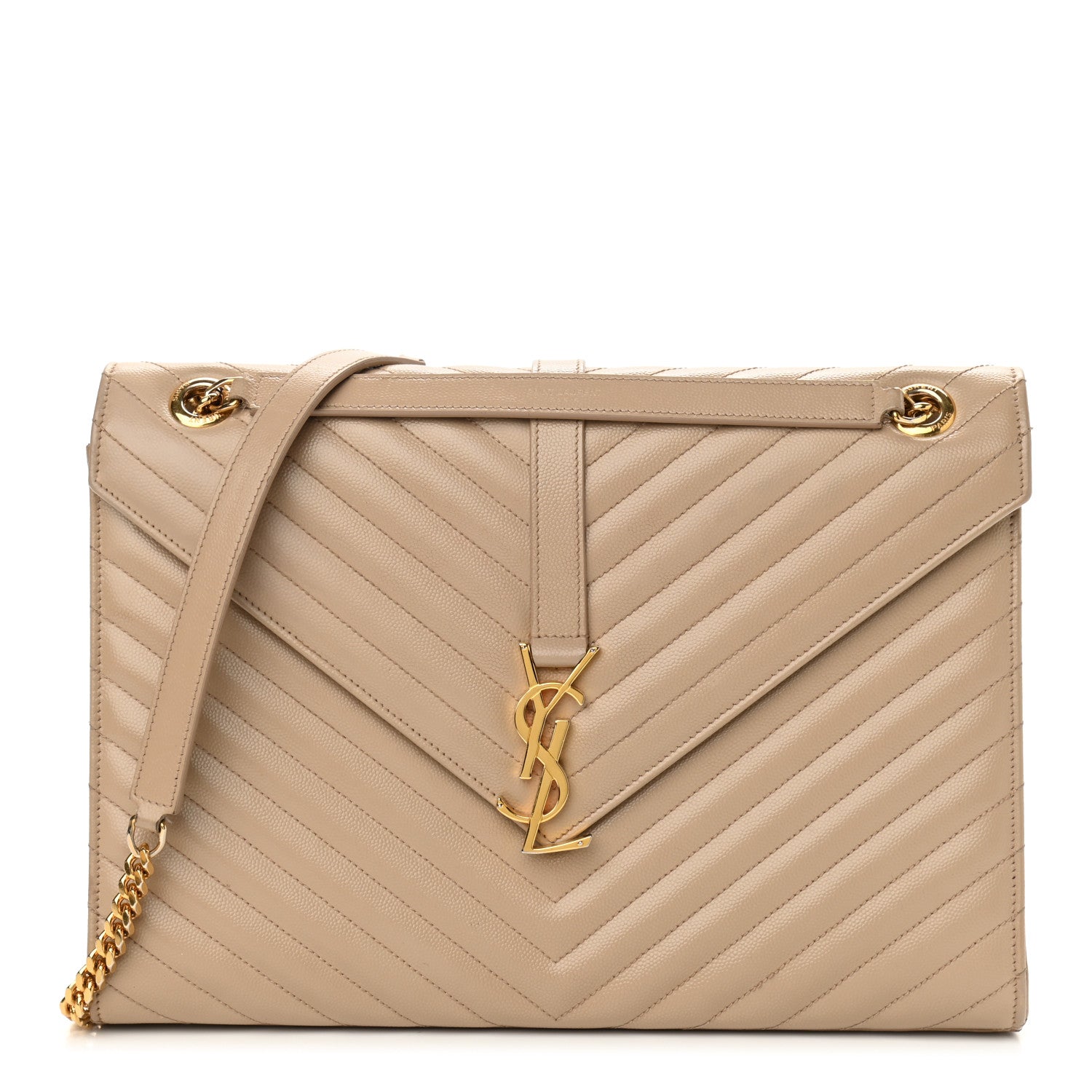 Saint Laurent Grain De Poudre Matelasse Chevron Large Monogram Satchel Dark Beige 1 of 11