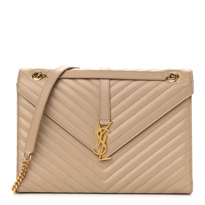Saint Laurent Grain De Poudre Matelasse Chevron Large Monogram Satchel Dark Beige 1 of 11