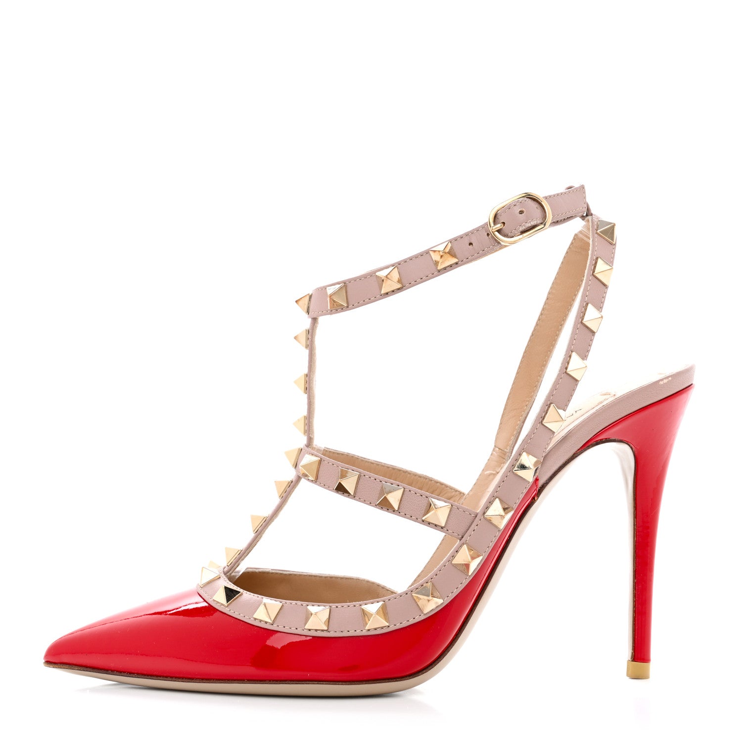 Valentino Garavani Patent Nappa Rockstud Ankle Strap 100mm Pumps 38 Rosso Valentino Poudre 1 of 11