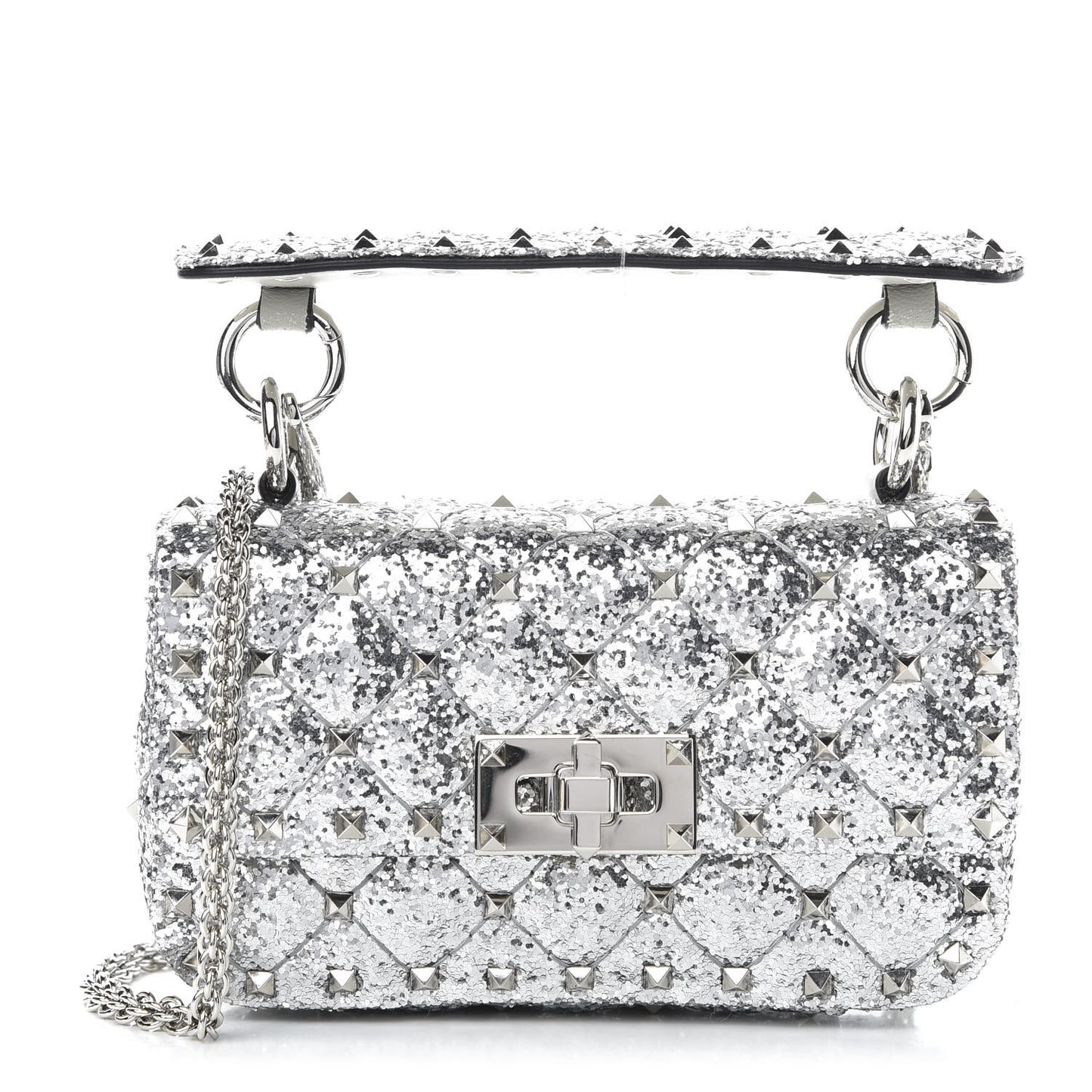 Glitter Mini Rockstud Spike Shoulder Bag Silver