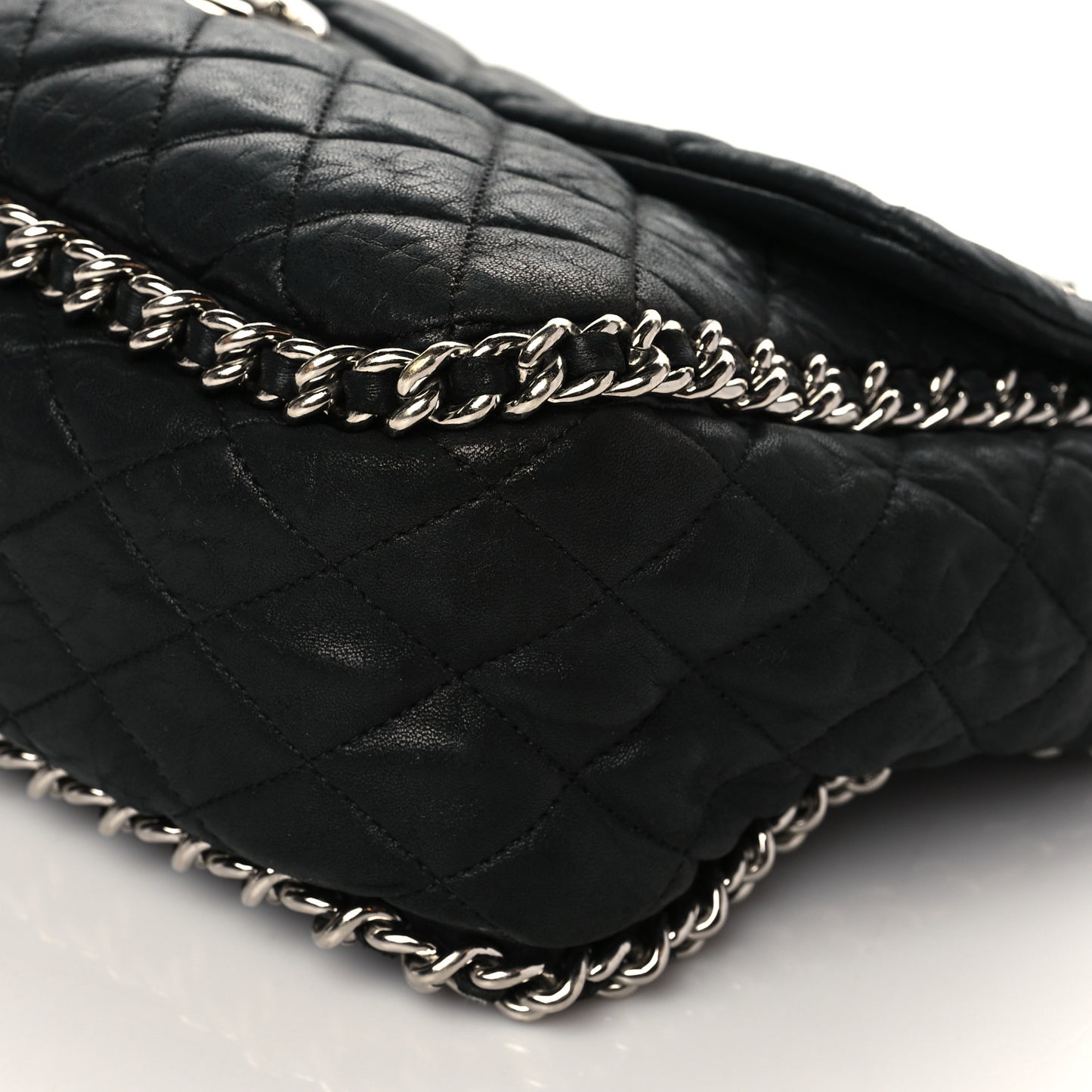Washed Lambskin Quilted Maxi Chain Around Flap Black