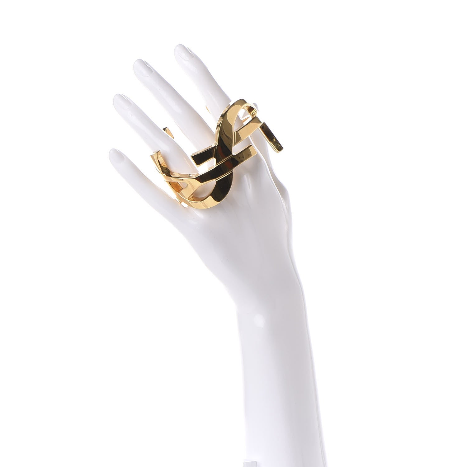 Saint Laurent Brass Monogram Medium Cuff Bracelet Gold 2 of 4