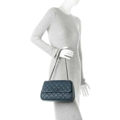 Chanel Calfskin Quilted Medium Frame in Chain Flap Navy 2 of 7