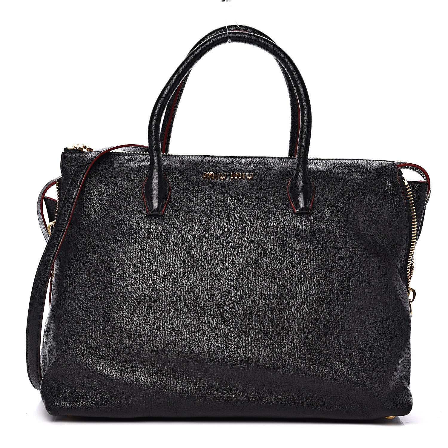 Miu Miu Goatskin Madras Zip Tote Black 1 of 12