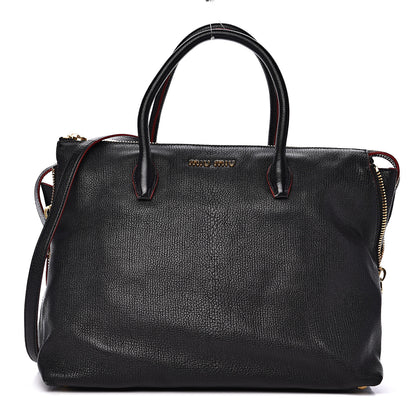 Miu Miu Goatskin Madras Zip Tote Black 1 of 12