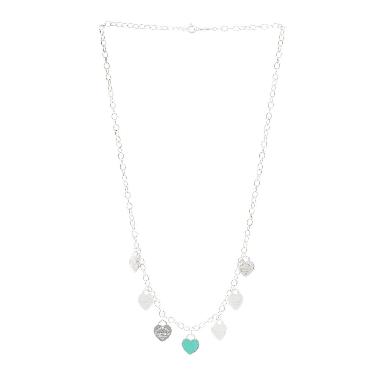 Tiffany Sterling Silver Enamel Return to Tiffany Multi Heart Charm Necklace Blue 3 of 5
