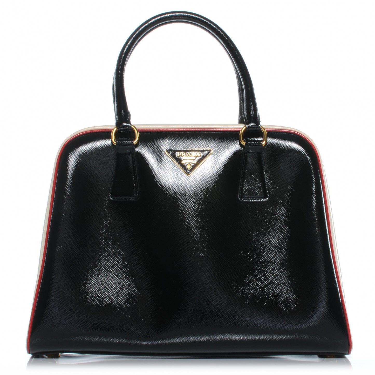 Saffiano Vernice Pyramid Bag Black White Rosso