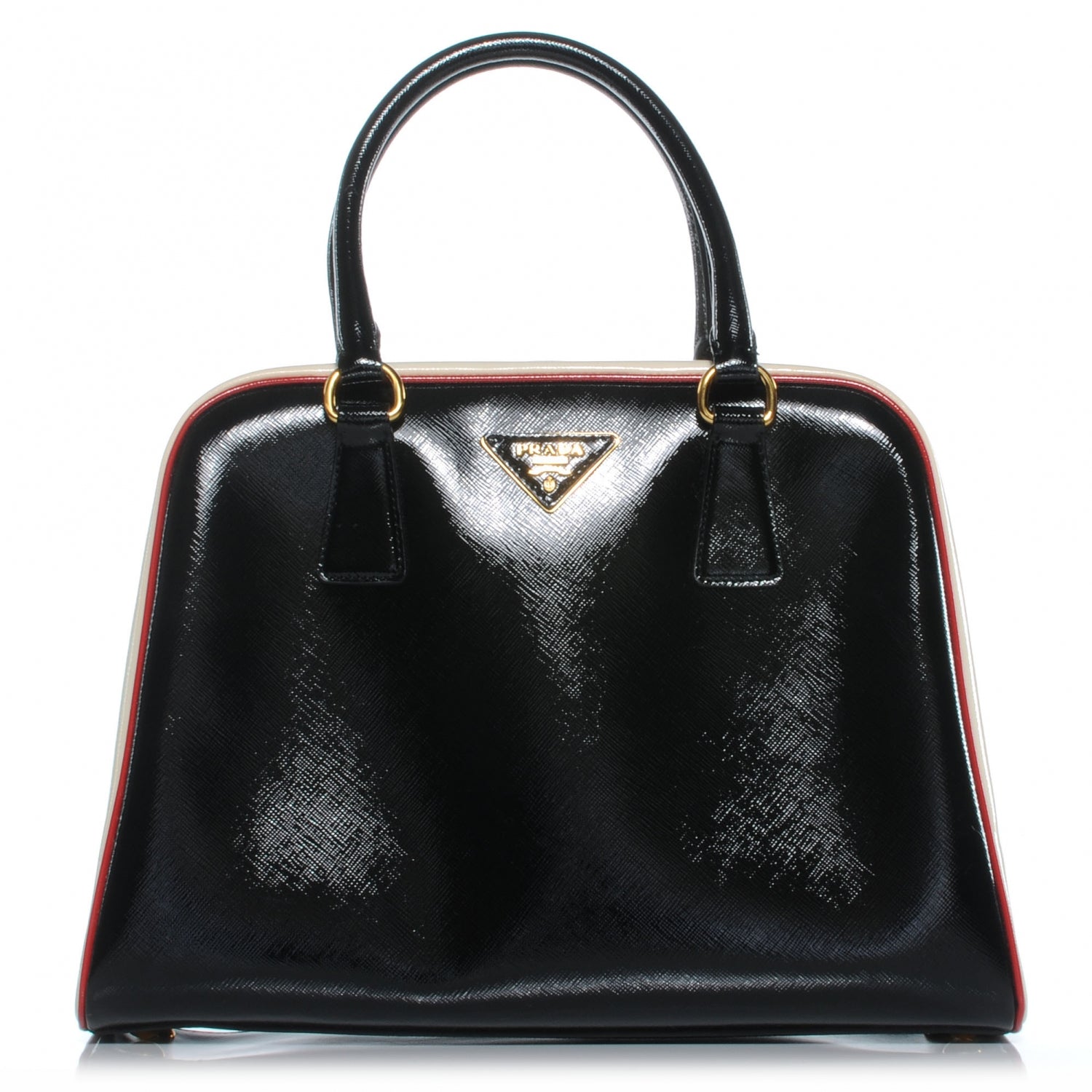 Prada Saffiano Vernice Pyramid Bag Black White Rosso 1 of 9