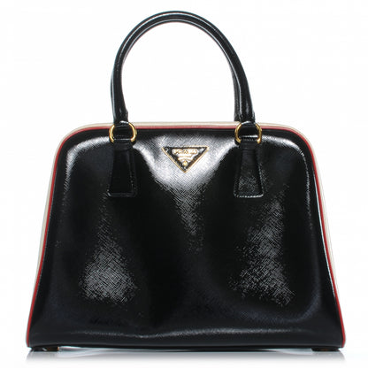 Prada Saffiano Vernice Pyramid Bag Black White Rosso 1 of 9