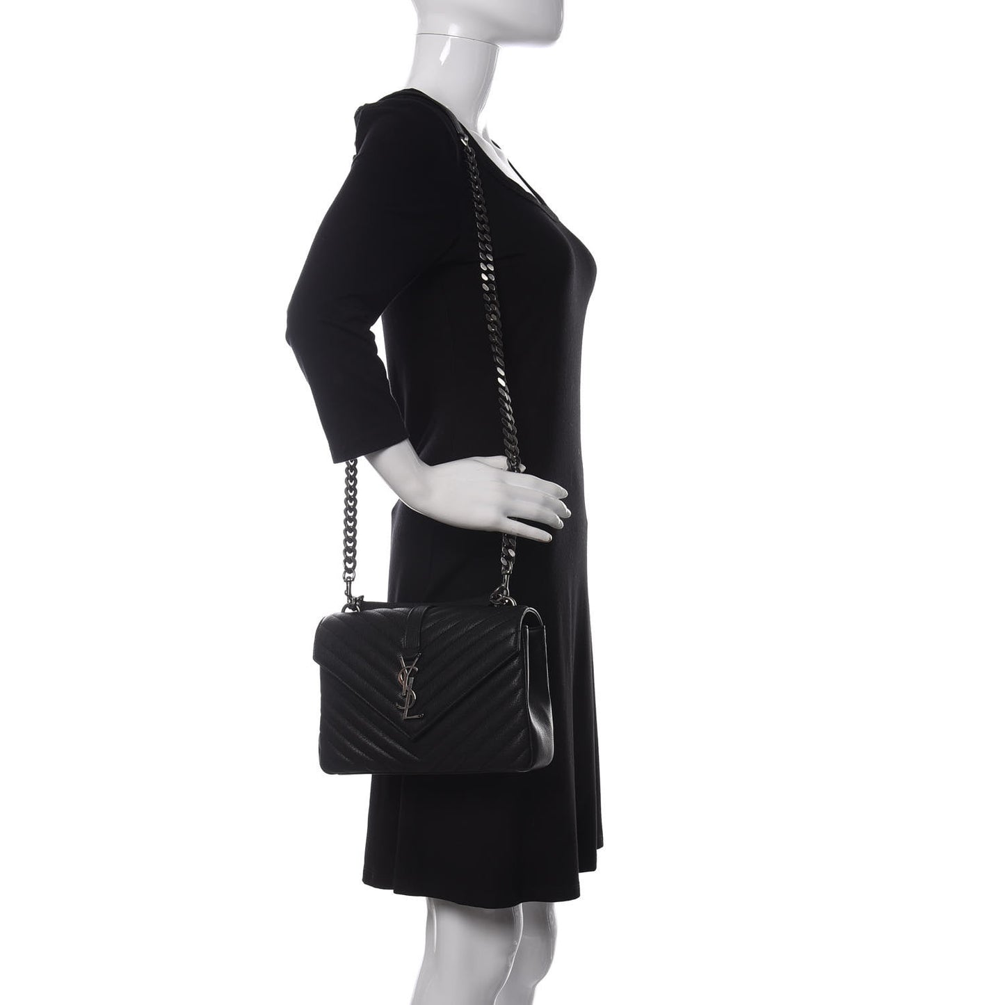 Sheepskin Matelasse Chevron Monogram Medium College Bag Black