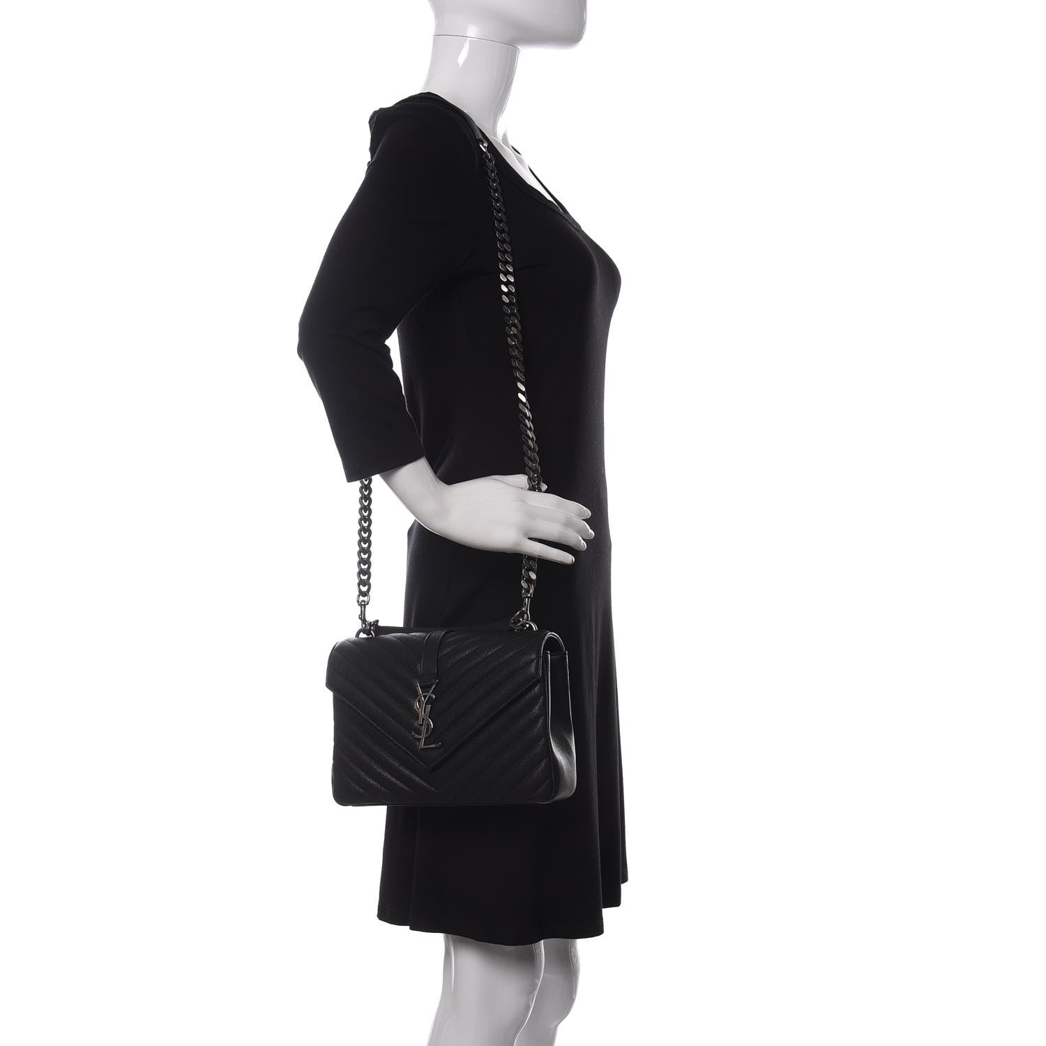 Saint Laurent Sheepskin Matelasse Chevron Monogram Medium College Bag Black 2 of 10
