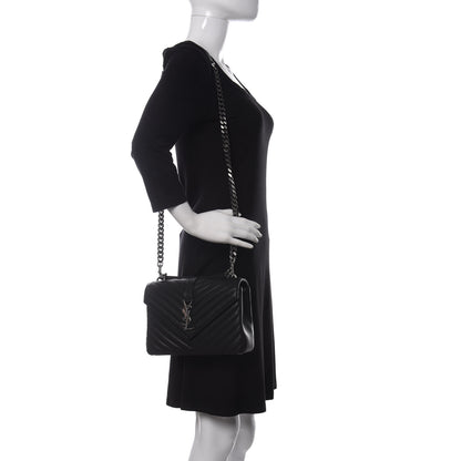 Saint Laurent Sheepskin Matelasse Chevron Monogram Medium College Bag Black 2 of 10