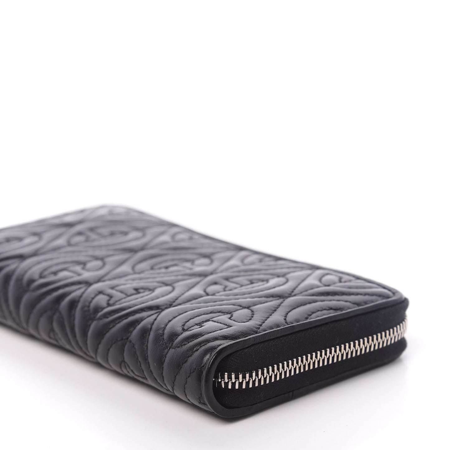 Calfskin G Rhombus Quilted Zip Around Wallet Black