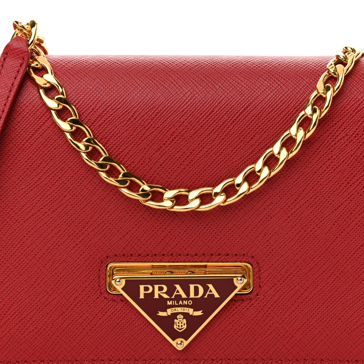 Prada Saffiano Bandoliera Flip Lock Chain Crossbody Bag Fuoco 7 of 9
