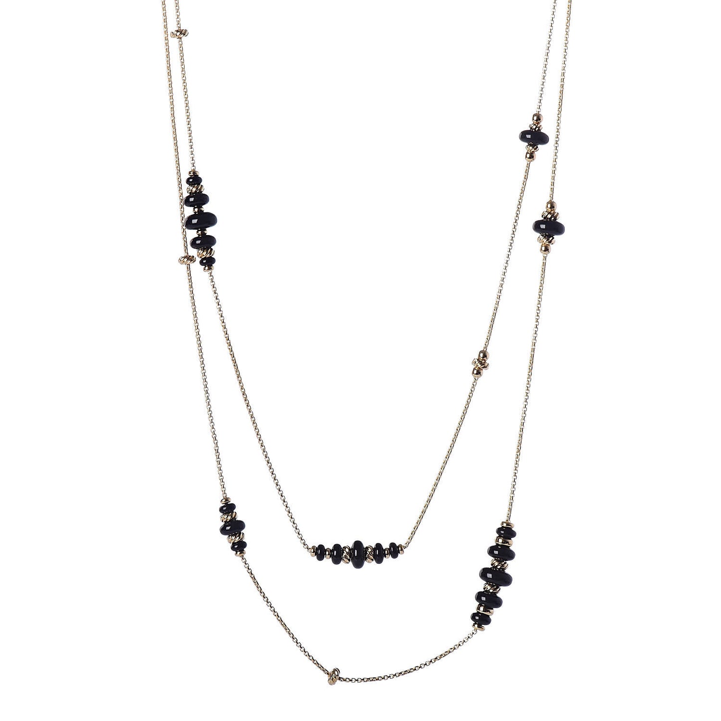 18K Yellow Gold Black Onyx Rio Rondelle Long Station Necklace