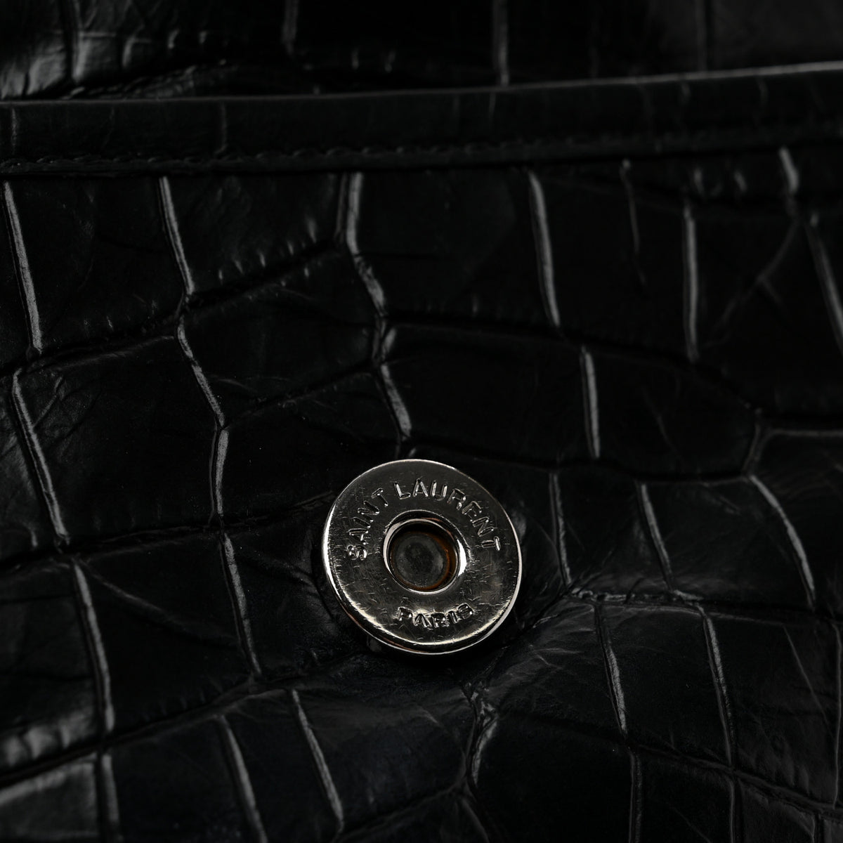 Saint Laurent Crocodile Embossed Lambskin Monogram Medium Niki Chain Satchel Black 11 of 12