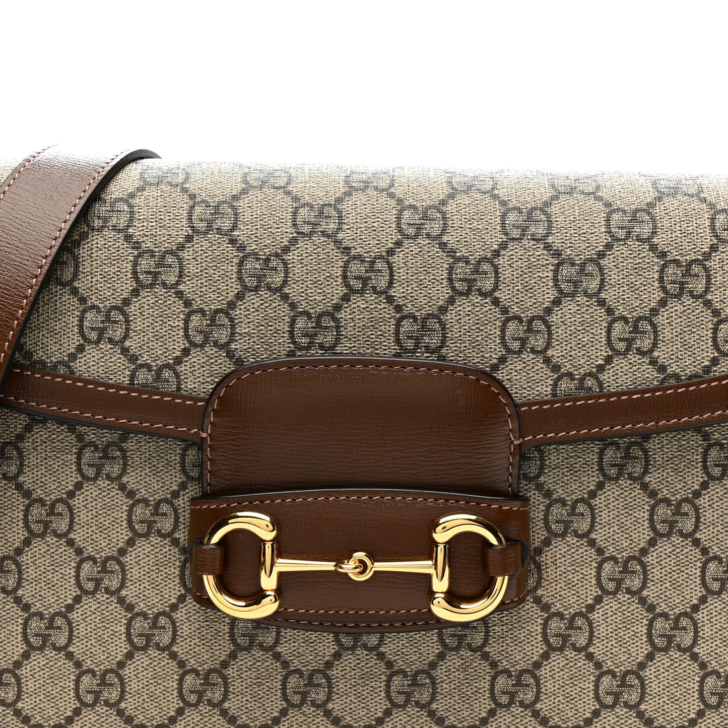 GG Supreme Monogram Horsebit 1955 Shoulder Bag Beige Brown Sugar