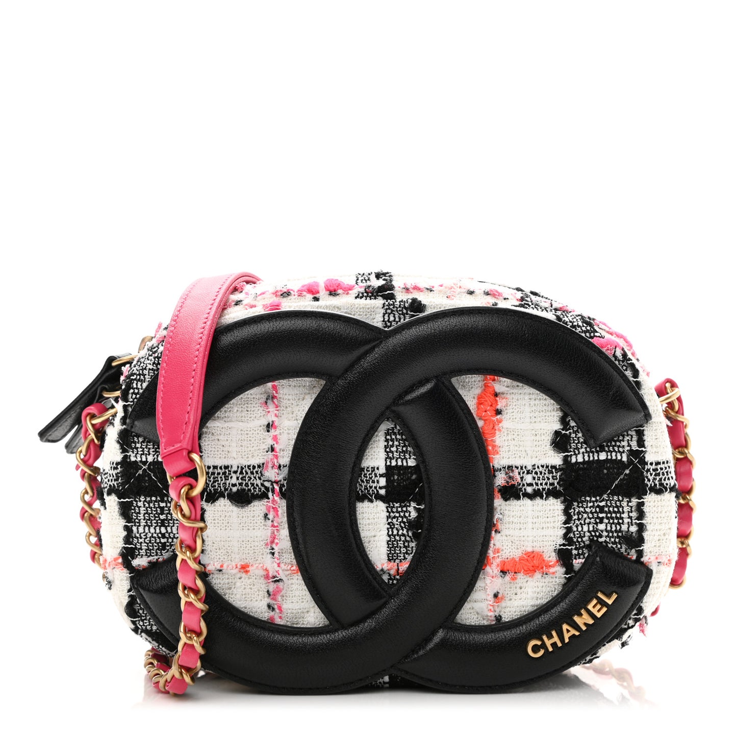 Tweed Lambskin Quilted Coco Midnight Camera Case White Black Multicolor