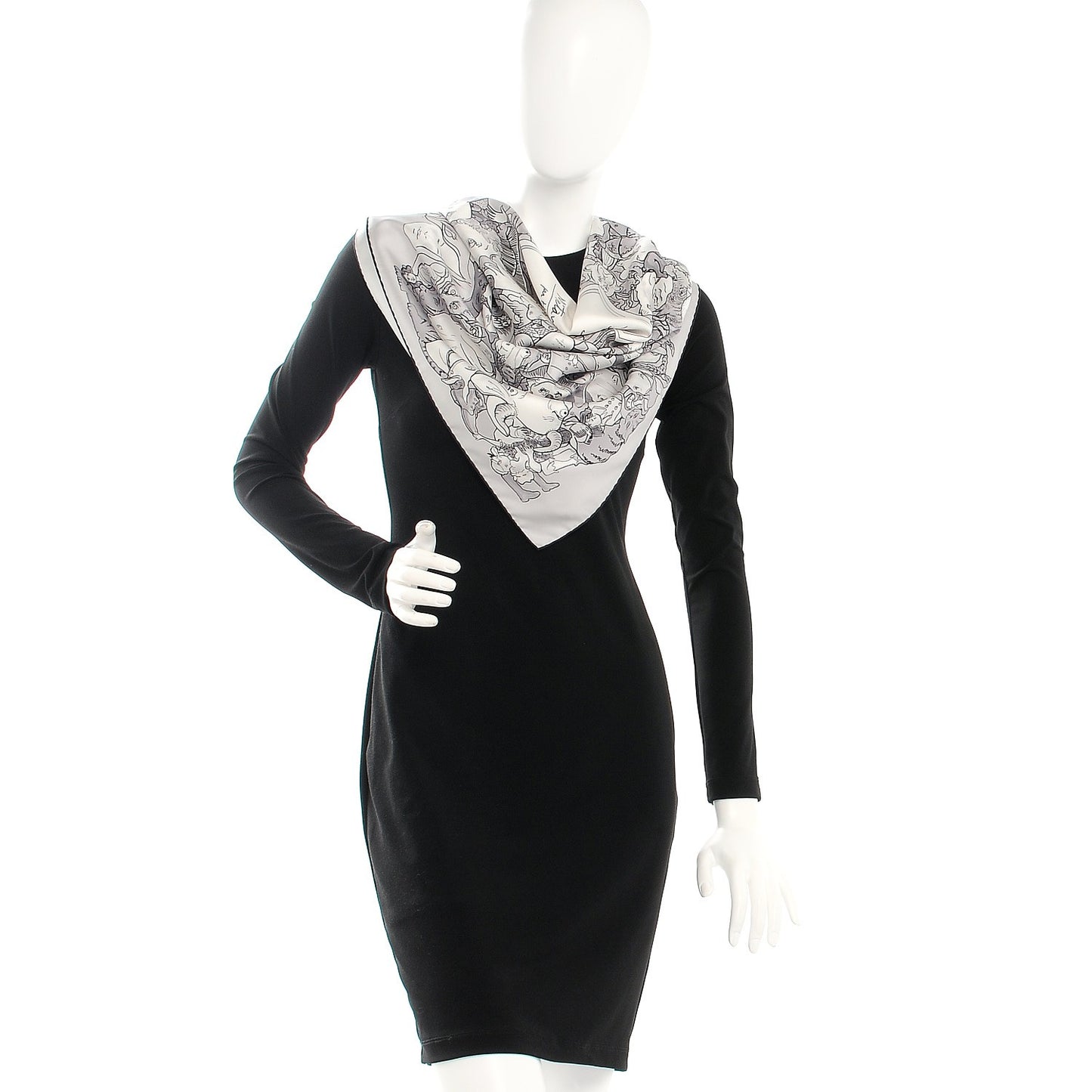 Silk Metamorphoses Par Paris Scarf 90 Gris Perle White Gris