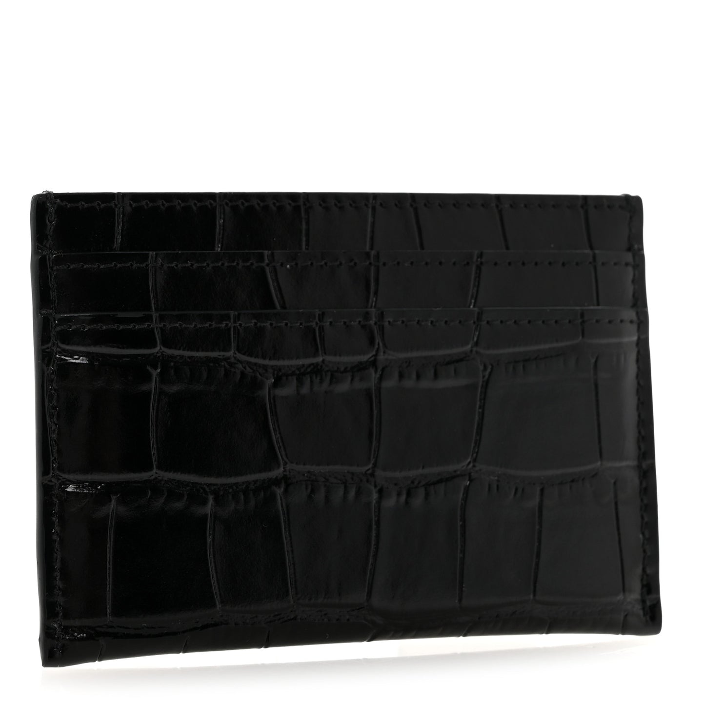 Calfskin Crocodile Embossed Crococo Card Holder Black