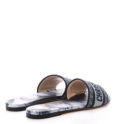Christian Dior Canvas Tie and Dior Embroidered Dway Flat Slide Sandals 37.5 Denim 4 of 10
