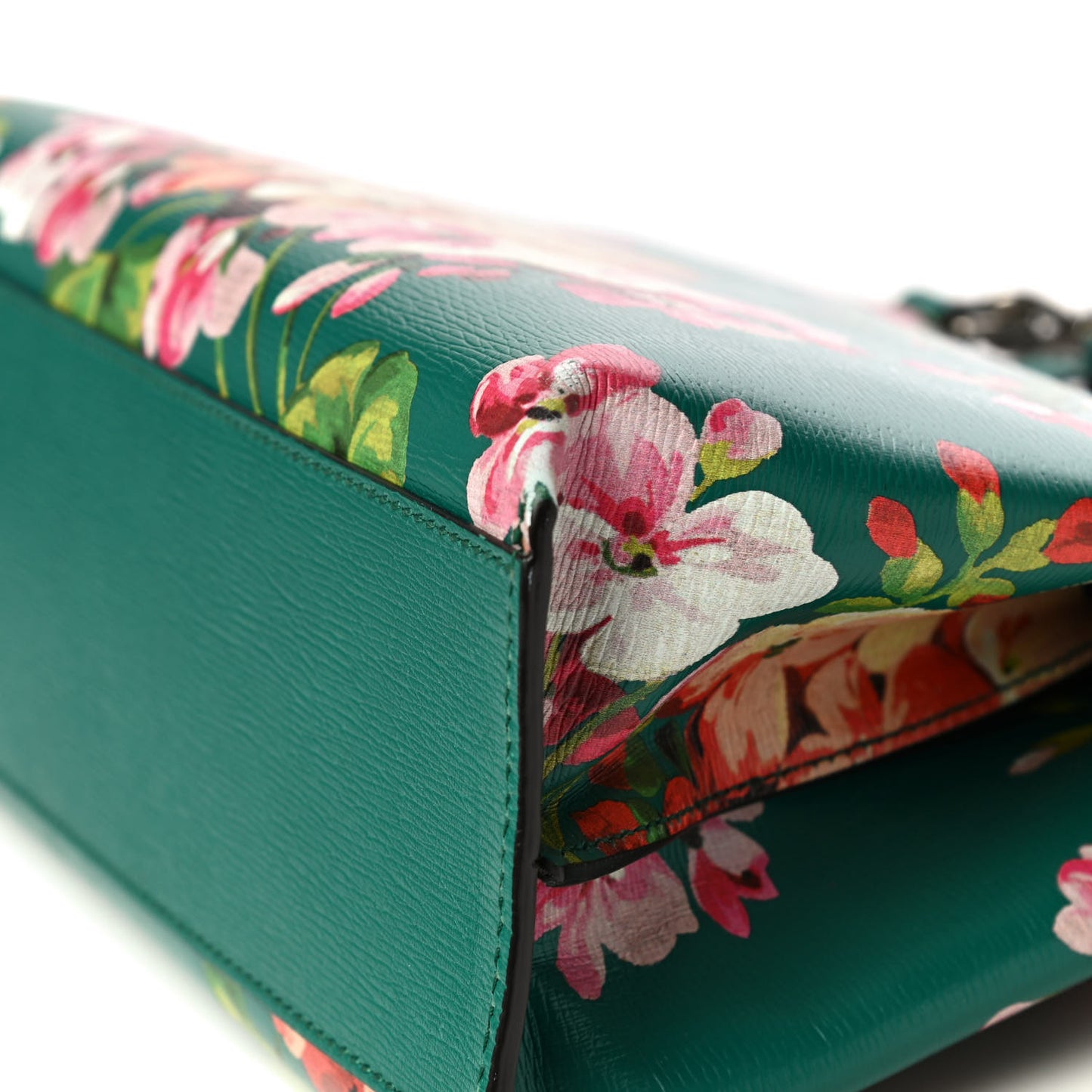 Shangai Calfskin Blooms Print Small Bamboo Daily Top Handle Bag Clear Bright Emerald Multicolor