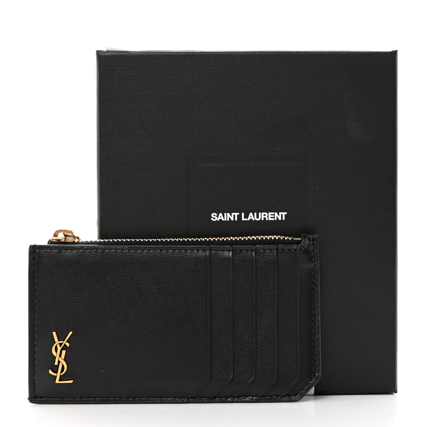 Grained Calfskin Monogram 5 Fragments Zip Pouch Card Holder Black