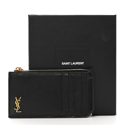 Saint Laurent Grained Calfskin Monogram 5 Fragments Zip Pouch Card Holder Black 7 of 7