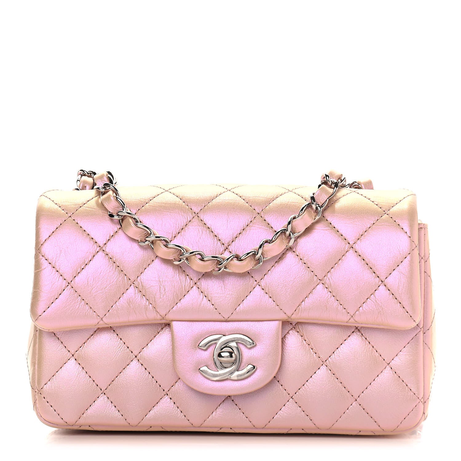 Chanel Iridescent Calfskin Quilted Mini Rectangular Flap Pink 1 of 9