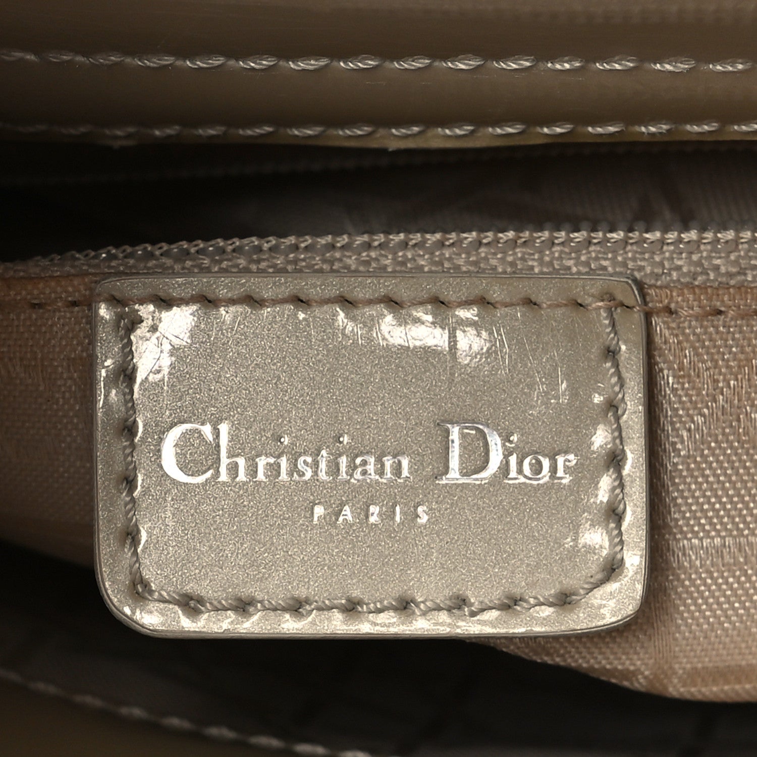 Christian Dior Patent Chrome Beaded Small Malice Tote Beige 6 of 11