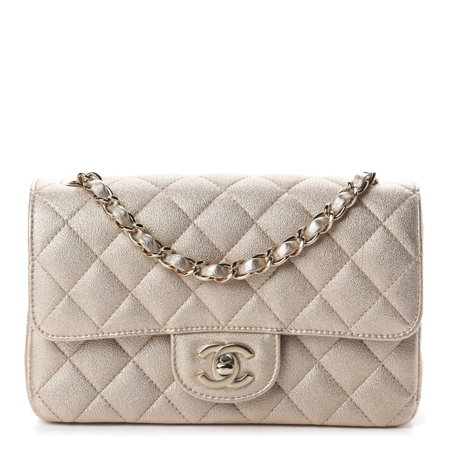 Metallic Lambskin Quilted Mini Rectangular Flap Gold