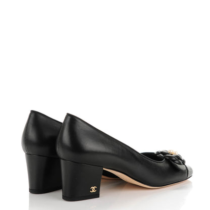 Chanel Lambskin Patent Calfskin Pearl Camellia Cap Toe Pumps 39 Black 5 of 8