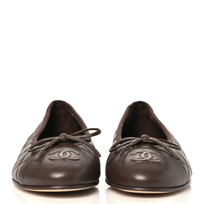 Chanel Lambskin Quilted CC Cap Toe Ballerina Flats 35.5 Brown 3 of 10