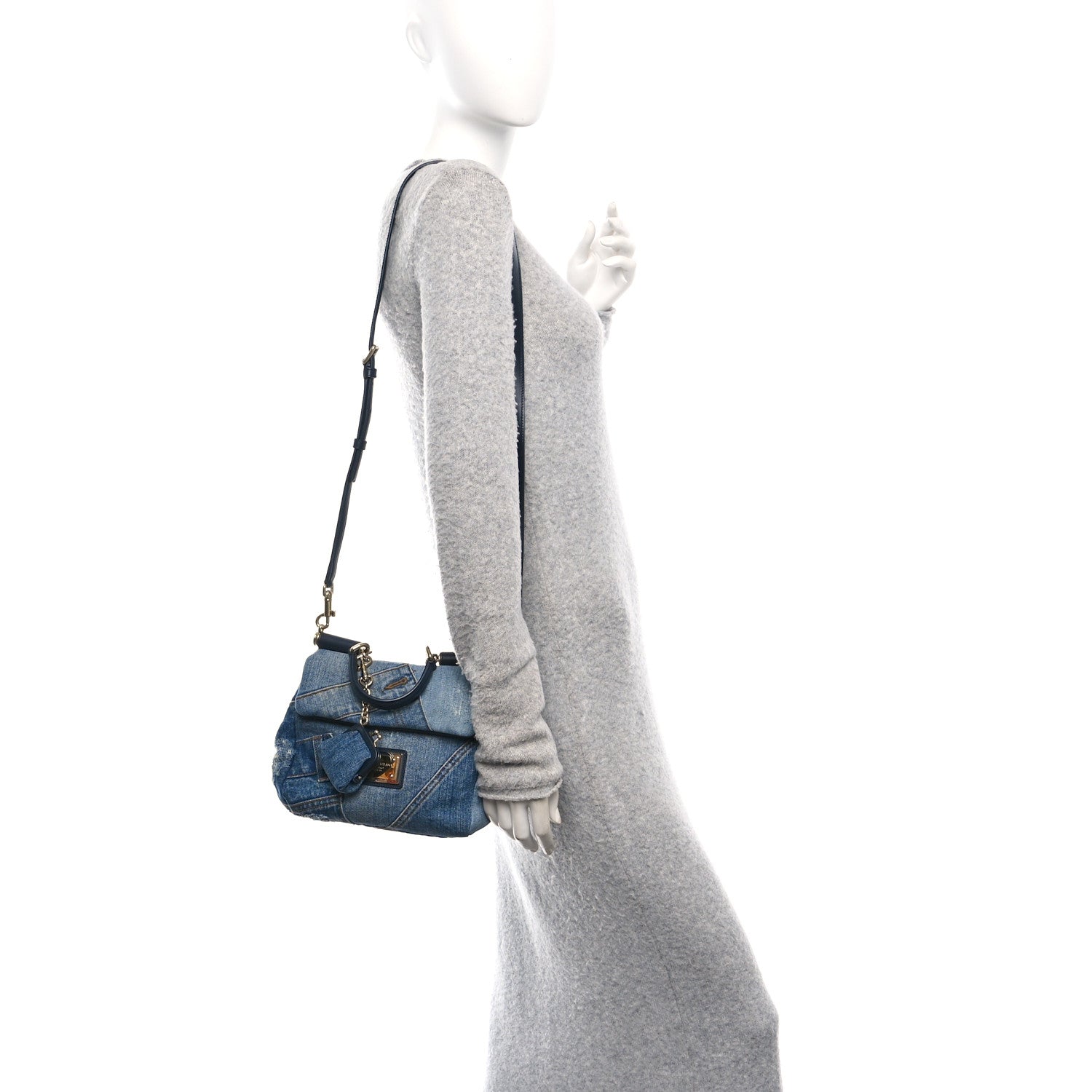 Dolce & Gabbana Calfskin Denim Patchwork Mini Miss Sicily Satchel Blue 2 of 10