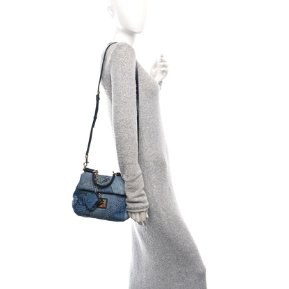 Dolce & Gabbana Calfskin Denim Patchwork Mini Miss Sicily Satchel Blue 2 of 10