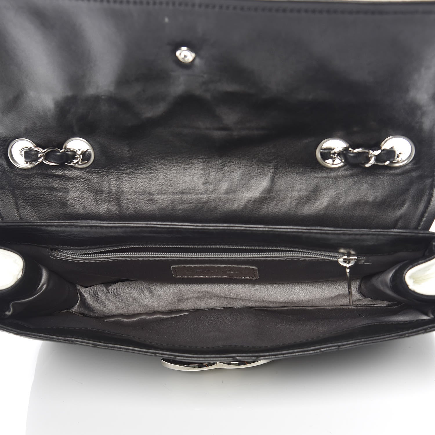 Chanel Lambskin Quilted Flap Black White 5 of 18