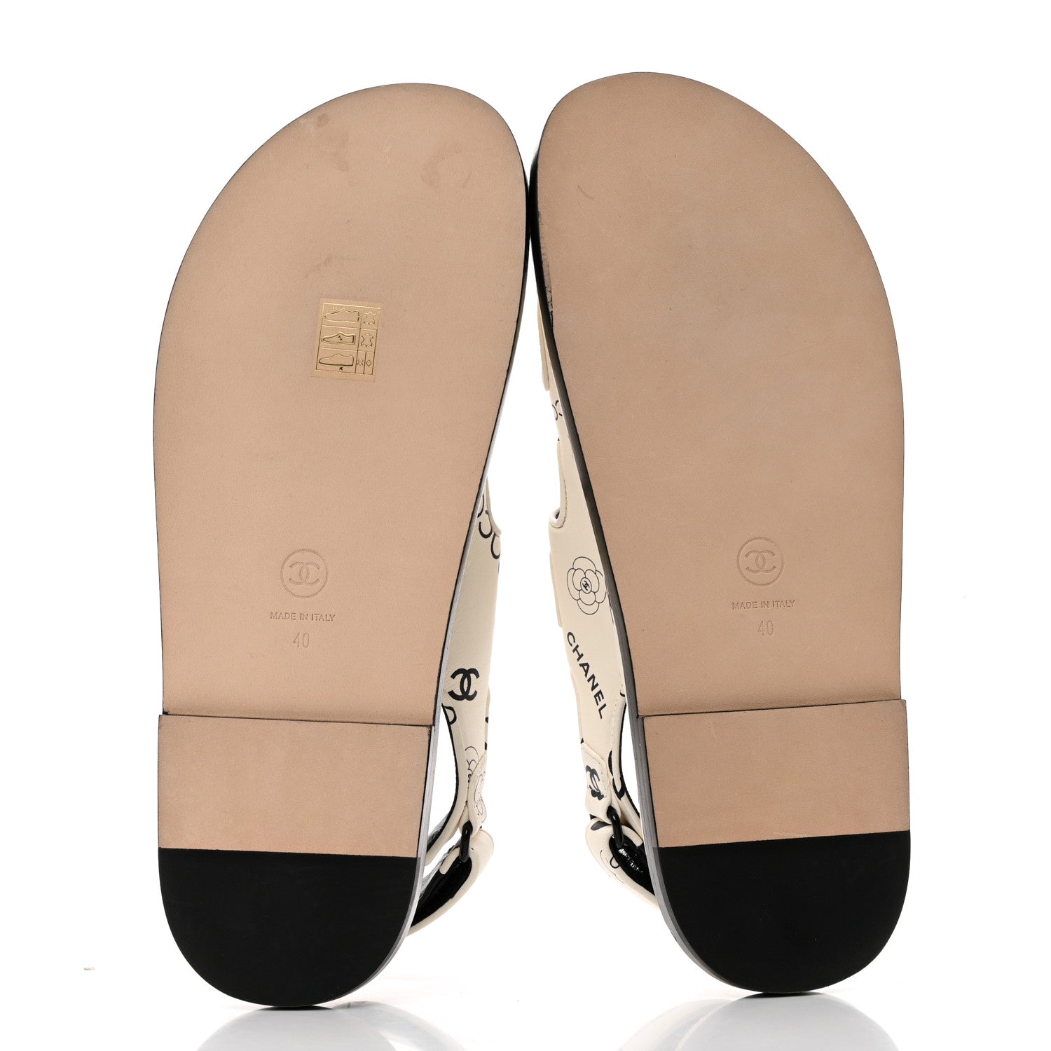 Chanel Lambskin Printed CC Velcro Dad Sandals 40 White Black 6 of 10