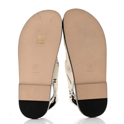 Chanel Lambskin Printed CC Velcro Dad Sandals 40 White Black 6 of 10