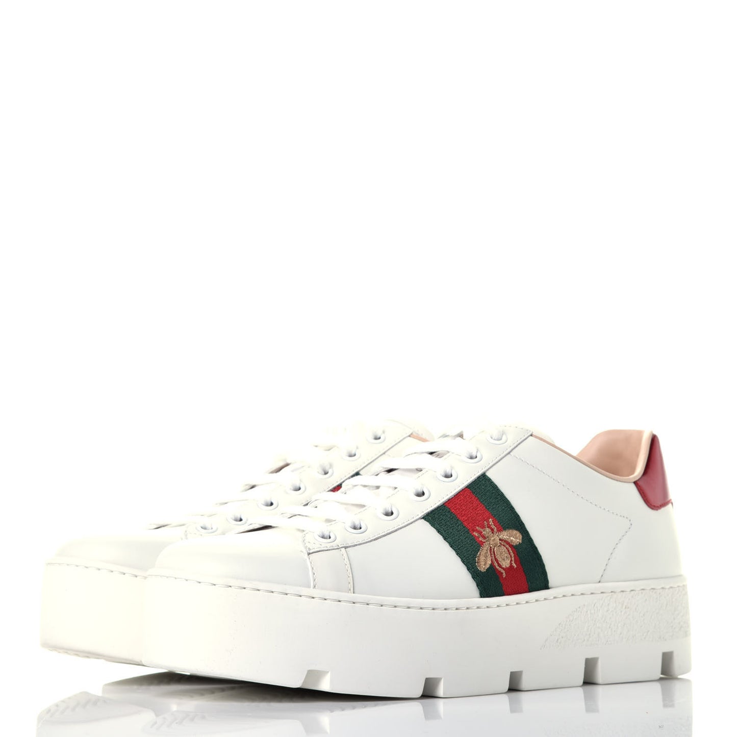 Calfskin Web Bee Embroidered Womens Ace Platform Sneakers 39 White