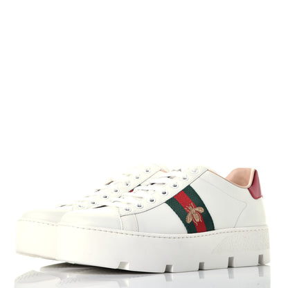 Gucci Calfskin Web Bee Embroidered Womens Ace Platform Sneakers 39 White 3 of 9