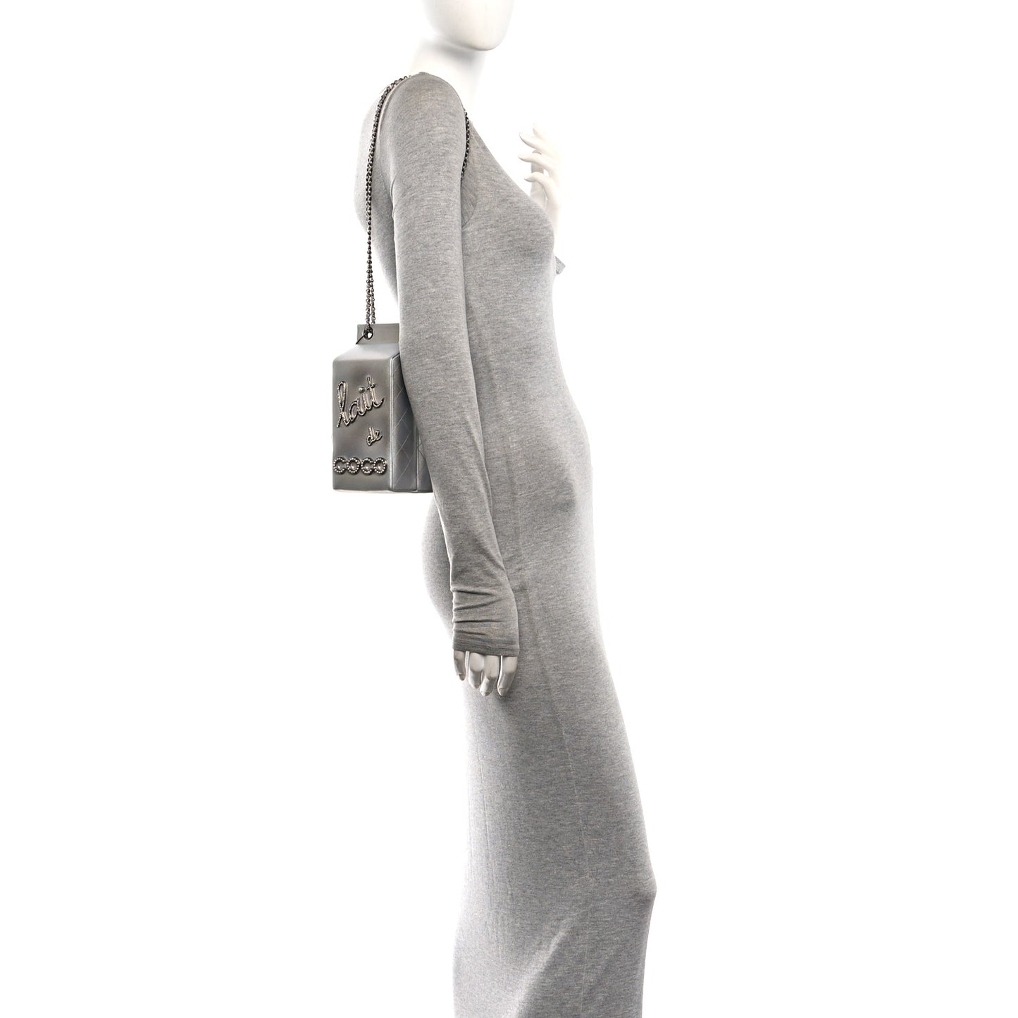 Metallic Goatskin Lait de Coco Milk Carton Bag Silver