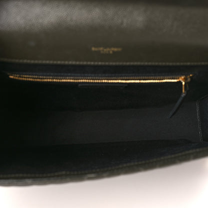 Saint Laurent Grain De Poudre Textured Mixed Matelasse Large Triquilt Monogram Satchel Dark Tea 5 of 9