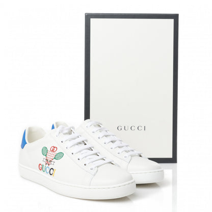 Gucci Calfskin Miro Soft Tennis Embroidered Womens Ace Sneakers 38.5 White Rio Blue 9 of 9